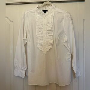 J. Crew White Ruffled Blouse